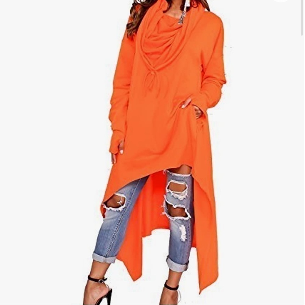 ASYMMETRICAL long sleeve tunic w/front pocket & thumb hole. Orange. Small. NWOT